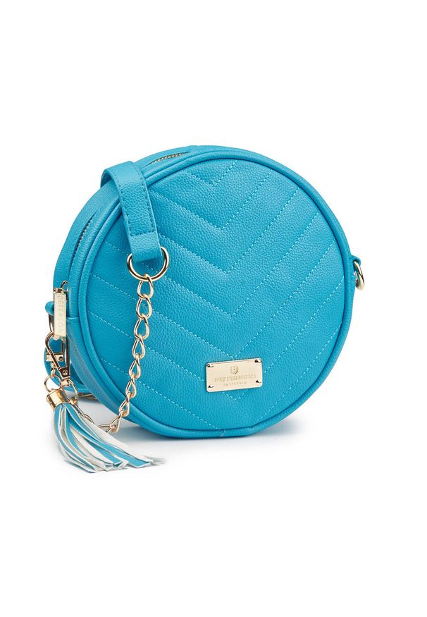 Okrągła listonoszka niebieska Peterson PTN BAG-9 BLUE. Kolor: niebieski. Wzór: geometria, aplikacja. Materiał: skórzane. Styl: elegancki