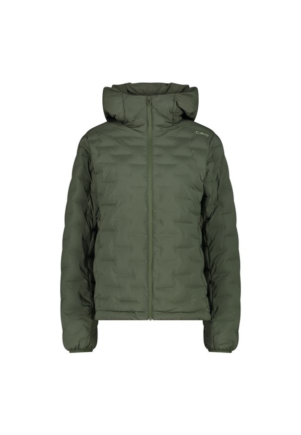 Damska kurtka z kapturem CMP. Typ kołnierza: kaptur. Kolor: zielony. Materiał: puch. Sport: narciarstwo