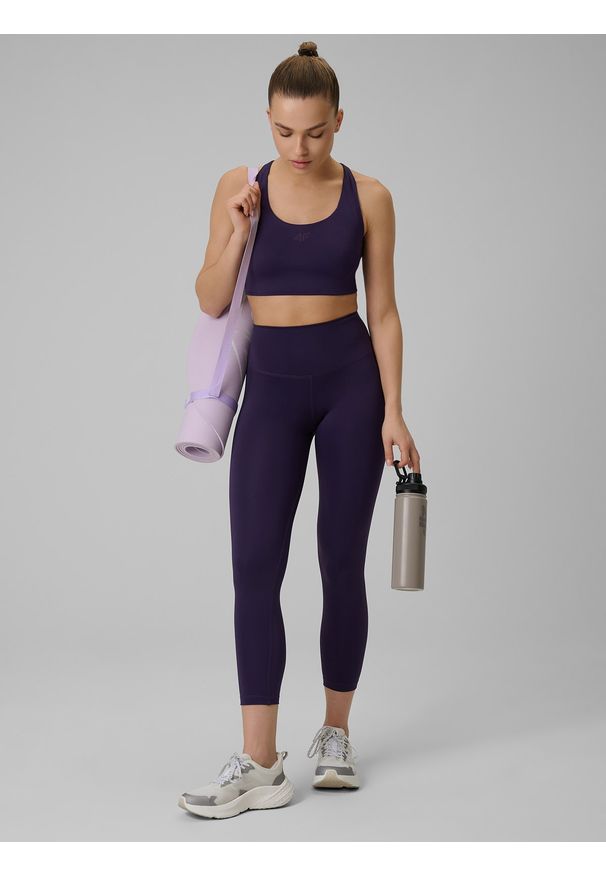 4f - 4F Biustonosz treningowy ze średnim wsparciem damski - fioletowy S. Kolor: fioletowy. Materiał: guma, włókno. Sport: fitness