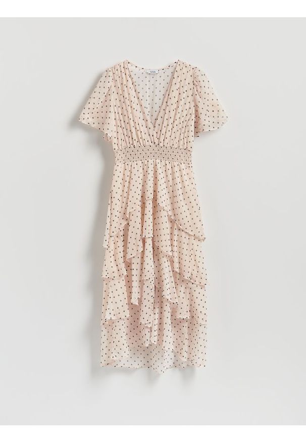 Reserved - Sukienka w groszki - złamana biel. Materiał: tkanina. Wzór: grochy. Styl: klasyczny