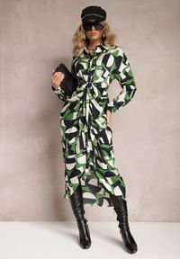 Renee - Zielona Koszulowa Sukienka Midi z Wiązanym Paskiem Elandrialia. Kolor: zielony. Materiał: materiał. Długość rękawa: długi rękaw. Typ sukienki: koszulowe. Długość: midi #5
