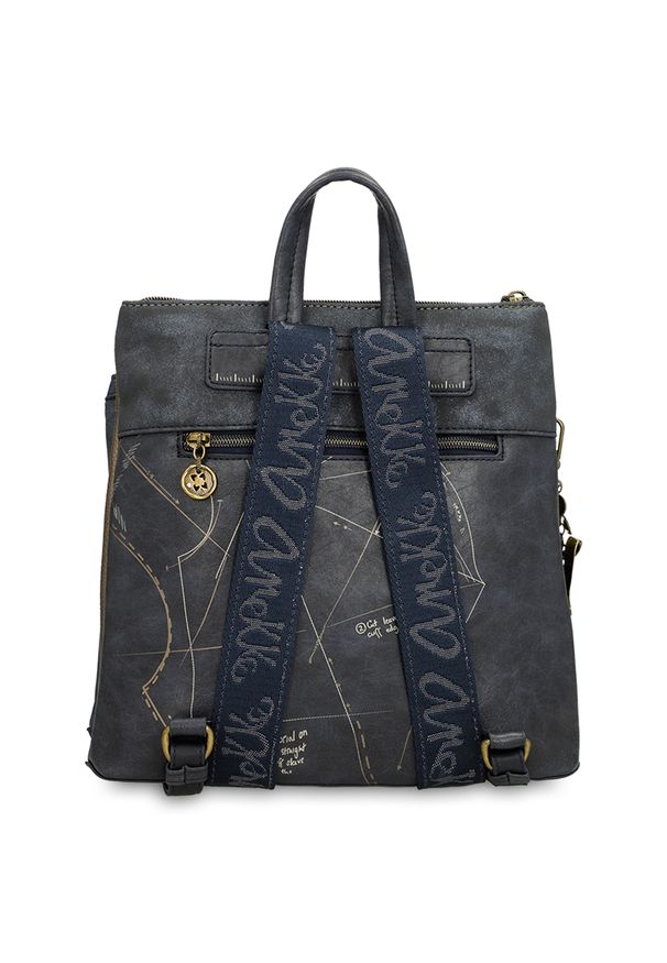 Granatowy Elegancki Damski Plecak Anekke. Kolor: niebieski. Materiał: materiał. Wzór: aplikacja, nadruk, haft. Styl: elegancki