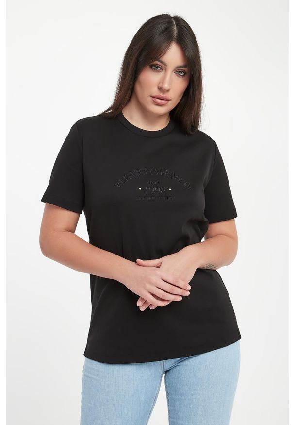 Elisabetta Franchi - T-shirt damski z logo ELISABETTA FRANCHI