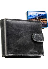 Skórzany portfel męski w czarnym kolorze, wyposażony w system RFID i zamykany zatrzaskiem - Peterson. Kolor: czarny. Materiał: skóra #1