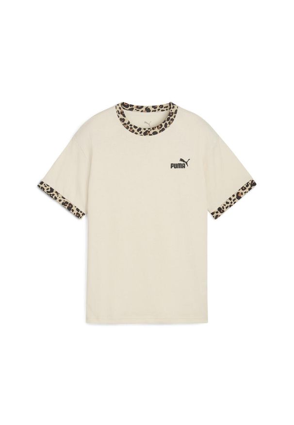 Puma - Młodzieżowa koszulka Essentials ze zwierzęcym wzorem o luźnym kroju PUMA. Kolor: beżowy, wielokolorowy, biały. Wzór: motyw zwierzęcy. Sport: joga i pilates