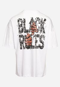 Born2be - Biała Bawełniana Koszulka T-shirt z Nadrukiem po Obu Stronach Daven. Kolor: biały. Materiał: bawełna. Długość rękawa: krótki rękaw. Długość: krótkie. Wzór: nadruk #7