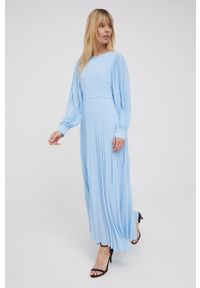 Vero Moda sukienka Rina maxi rozkloszowana. Kolor: niebieski. Długość rękawa: długi rękaw. Typ sukienki: rozkloszowane, plisowane. Długość: maxi #2