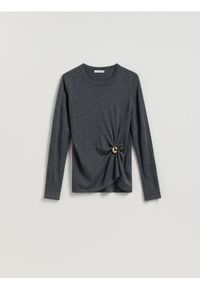 Reserved - Sweter z detalem - ciemnoszary. Kolor: szary. Materiał: dzianina, wełna #1