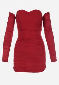Born2be - Bordowa Dopasowana Sukienka Mini z Odkrytymi Ramionami Alillinus. Kolor: czerwony. Materiał: tkanina. Typ sukienki: z odkrytymi ramionami. Styl: wizytowy. Długość: mini #5