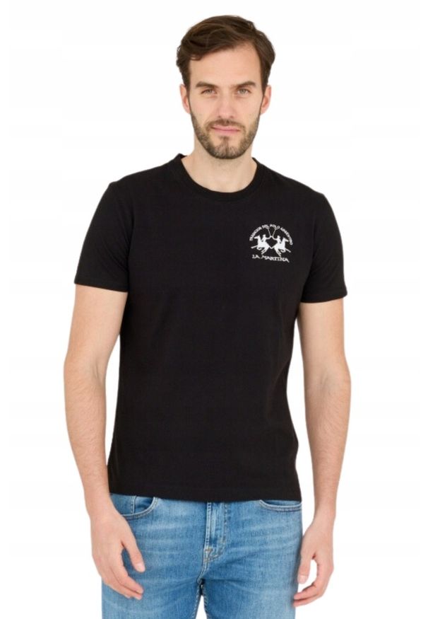 La Martina - LA MARTINA Czarny męski t-shirt Regular Fit. Kolor: czarny