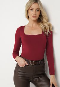 Born2be - Bordowa Bluzka Alexusi. Typ kołnierza: dekolt kwadratowy. Kolor: czerwony. Materiał: dzianina. Długość rękawa: długi rękaw. Długość: długie. Wzór: gładki. Styl: elegancki #6