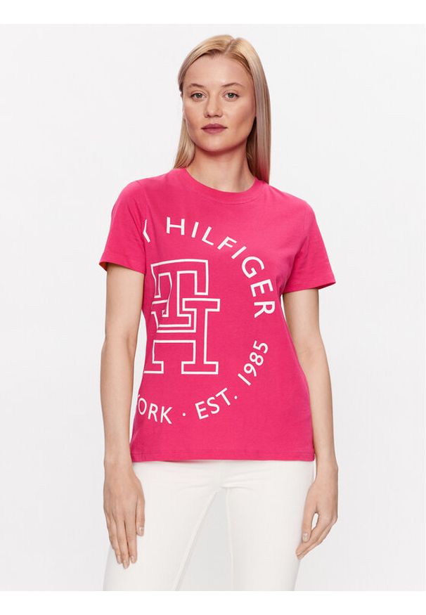 TOMMY HILFIGER - Tommy Hilfiger T-Shirt WW0WW40051 Różowy Regular Fit. Kolor: różowy. Materiał: bawełna