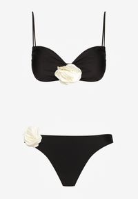 Renee - Czarne Bikini z Wiązaną Górą Ozdobione Kwiatowymi Aplikacjami Rivashan. Kolor: czarny. Wzór: aplikacja, kwiaty