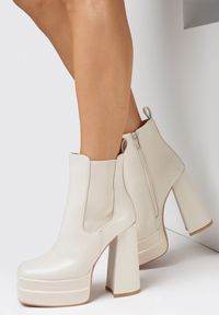 Born2be - Beżowe Botki Gide. Wysokość cholewki: za kostkę. Zapięcie: zamek. Kolor: beżowy. Materiał: skóra ekologiczna. Szerokość cholewki: normalna. Wzór: jednolity, gładki, aplikacja. Obcas: na obcasie. Styl: elegancki. Wysokość obcasa: wysoki #1