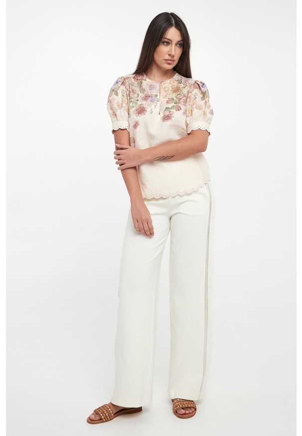 Twinset Milano - Bluzka damska lniana w kwiaty TWINSET. Materiał: len. Wzór: kwiaty