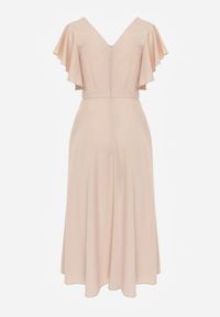 Born2be - Beżowa Rozkloszowana Sukienka Zdobiona Falbanami Emilienne. Okazja: na randkę, na spacer. Kolor: beżowy. Materiał: jeans, tkanina. Wzór: jednolity, gładki, aplikacja. Typ sukienki: rozkloszowane. Styl: wizytowy, klasyczny, elegancki. Długość: maxi #2