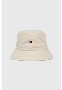 TOMMY HILFIGER - Tommy Hilfiger kapelusz bawełniany kolor beżowy bawełniany. Kolor: beżowy. Materiał: bawełna