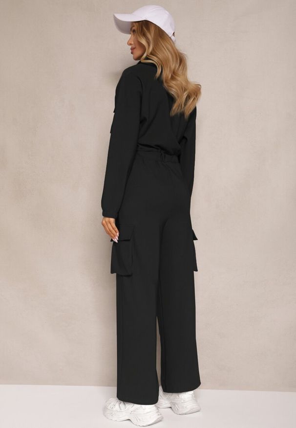 Renee - Czarny Kombinezon w Stylu Utility Taliowany Liarael. Kolor: czarny. Materiał: tkanina