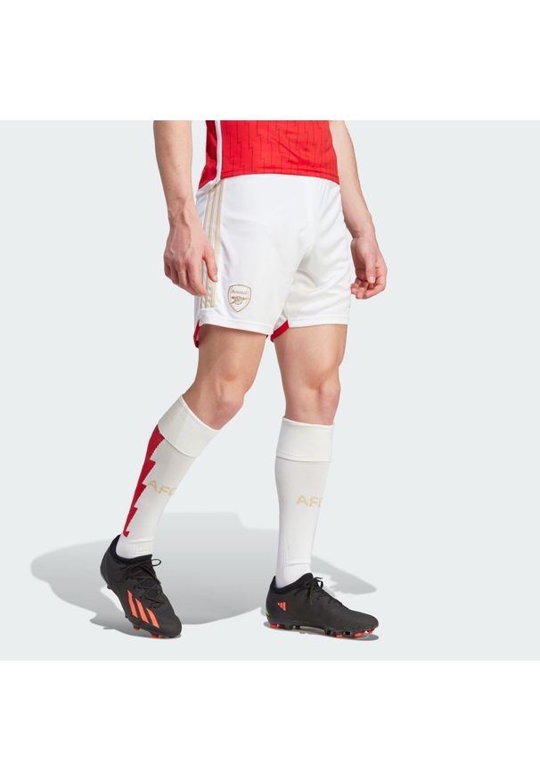 Spodenki do piłki nożnej męskie Adidas Arsenal 23/24 Home. Kolor: biały. Materiał: materiał. Sport: piłka nożna