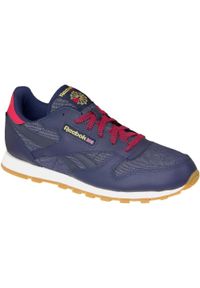 Buty sportowe dla dziewczynki, Reebok Classic Leather DG. Kolor: niebieski. Materiał: skóra, syntetyk, materiał, tkanina. Model: Reebok Classic. Sport: turystyka piesza
