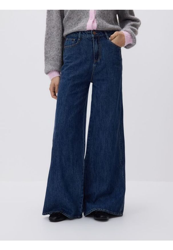 Reserved - Jeansy wide leg - niebieski. Kolor: niebieski