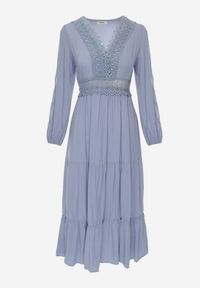 Born2be - Niebieska Rozkloszowana Sukienka z Koronką Brightyn. Kolor: niebieski. Materiał: koronka. Wzór: koronka. Długość: maxi #7