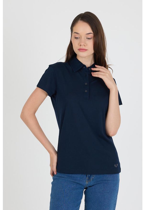 WOOLONA - Koszulka Polo Damska 100% Merino Woolona. Typ kołnierza: polo. Kolor: niebieski