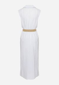 Born2be - Niebieska Bawełniana Sukienka Koszulowa z Gumką w Talii i Paskiem z Klamrą Xalorea. Kolor: niebieski. Materiał: bawełna. Wzór: paski. Typ sukienki: koszulowe #4