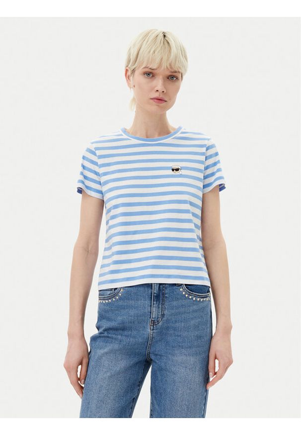 Karl Lagerfeld - KARL LAGERFELD T-Shirt A1W17099 Niebieski Regular Fit. Typ kołnierza: dekolt w karo. Kolor: niebieski. Materiał: bawełna