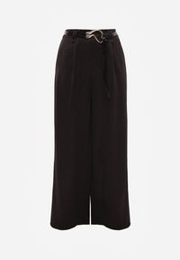 Renee - Czarne Spodnie Szerokie z Dodatkiem Bawełny High Waist z Metaliczną Klamrą Azaerixis. Okazja: na co dzień. Stan: podwyższony. Kolor: czarny. Materiał: bawełna. Styl: casual #4