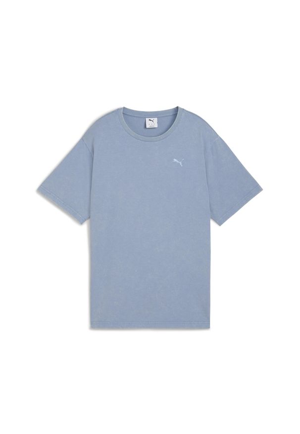 Puma - Damska koszulka Essentials Elevated o luźnym kroju z efektem sprania PUMA. Kolor: niebieski. Sport: fitness