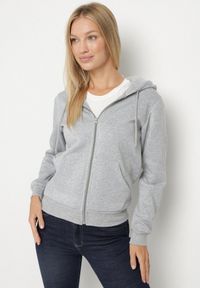 Born2be - Szara Rozpinana Bluza z Kapturem Bawełną i Sznurkami Viltara. Okazja: na co dzień. Typ kołnierza: kaptur. Kolor: szary. Materiał: bawełna. Styl: casual