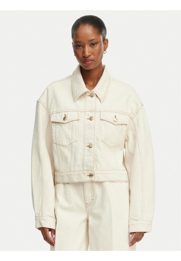 Hugo - HUGO Kurtka jeansowa Gisolia 50559618 Écru Relaxed Fit. Kolor: kremowy. Materiał: bawełna