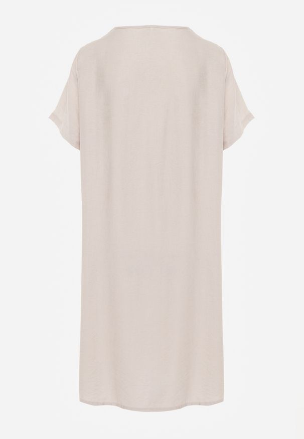 Renee - Beżowa Wiskozowa Sukienka Pudełkowa z Dekoltem w Serek Noludig. Typ kołnierza: dekolt w serek. Kolekcja: plus size. Kolor: beżowy. Materiał: wiskoza. Typ sukienki: dla puszystych