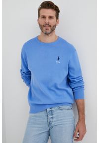 Polo Ralph Lauren sweter bawełniany męski lekki. Typ kołnierza: polo. Kolor: niebieski. Materiał: bawełna. Długość rękawa: długi rękaw. Długość: długie #1