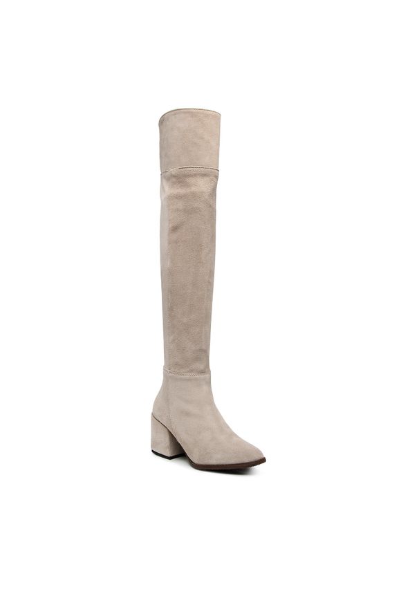 Muszkieterki Oleksy 716 809. Kolor: szary. Materiał: welur, skóra