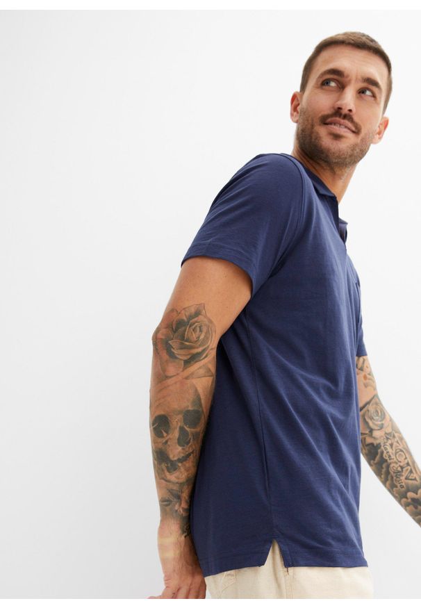 bonprix - Koszulka polo, krótki rękaw. Typ kołnierza: polo. Kolor: niebieski. Długość rękawa: krótki rękaw. Długość: krótkie. Sezon: lato