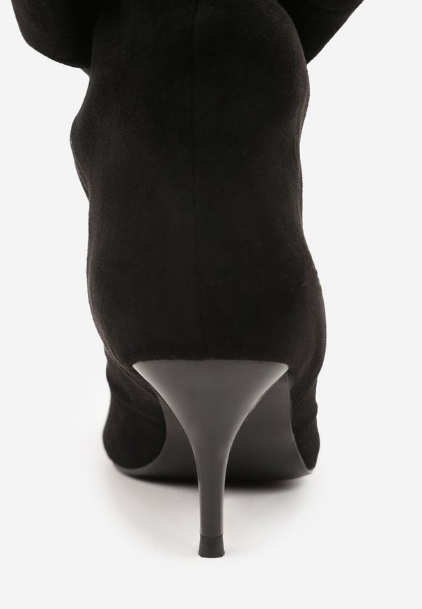 Renee - Czarne Botki na Szpilce Typu Slouchy Anitai. Kolor: czarny. Materiał: jeans. Obcas: na szpilce