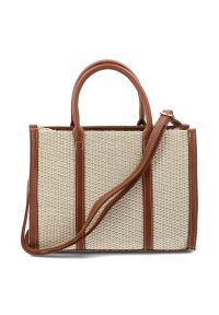 Torebka damska Rieker, torebka z plecionego materiału tekstylnego z elementami skóry naturalnej o prostej sztywnej formie z wygodnymi uchwytami i dod. Kolor: brązowy. Sezon: wiosna, lato. Materiał: skórzane. Styl: casual, elegancki. Rodzaj torebki: na ramię #4