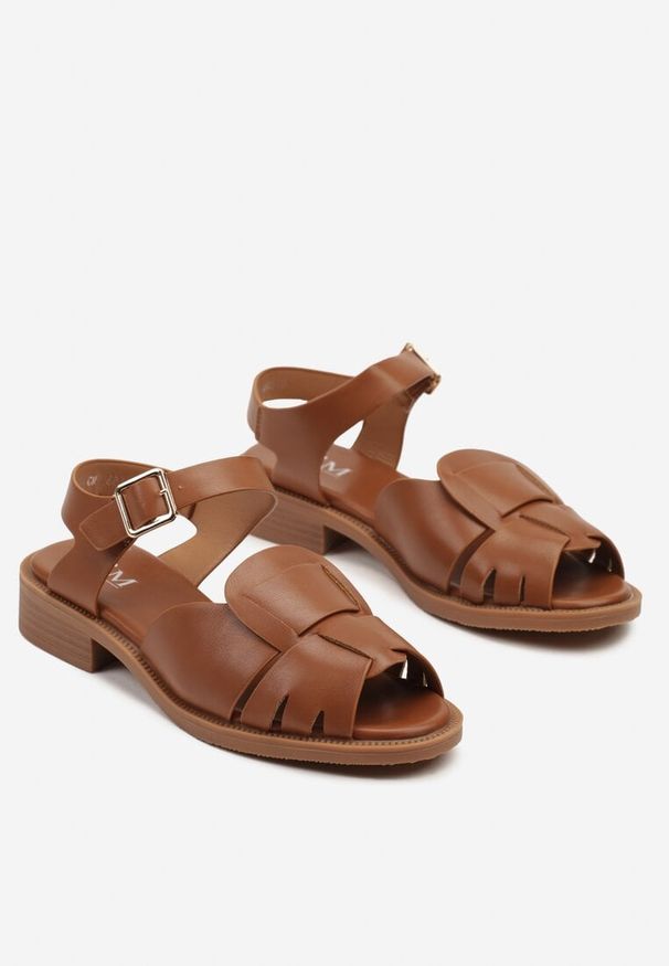 Renee - Brązowe Eleganckie Sandały Zapinane na Sprzączkę przy Pasku Florexia. Okazja: na spacer. Nosek buta: otwarty. Zapięcie: pasek. Kolor: brązowy. Obcas: na obcasie. Styl: elegancki. Wysokość obcasa: średni