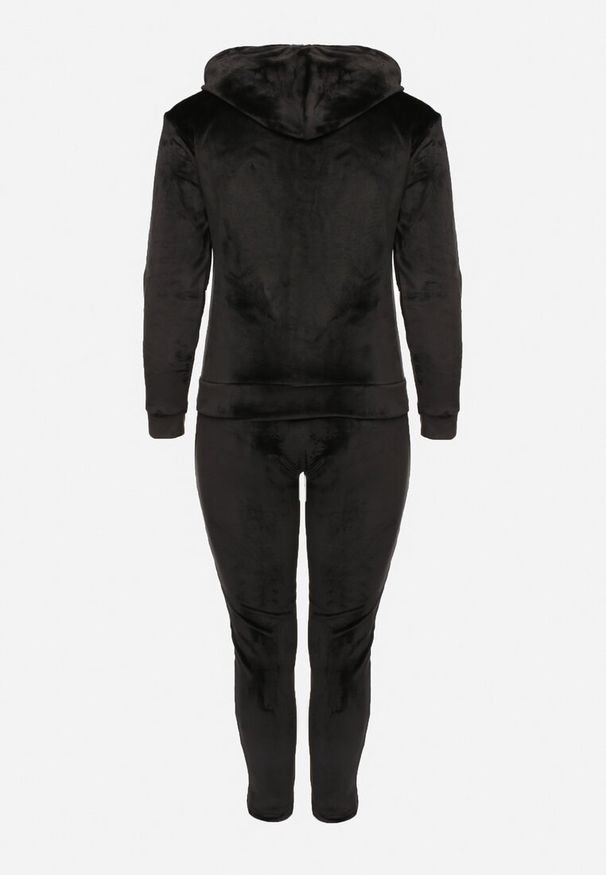 Born2be - Czarny Welurowy Komplet Dresowy z Polarem Spodnie i Bluza Seviona. Kolekcja: plus size. Kolor: czarny. Materiał: dresówka, welur, polar