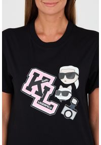 Karl Lagerfeld - KARL LAGERFELD Czarny t-shirt Ikonik Varsity Tee. Kolor: czarny. Materiał: bawełna