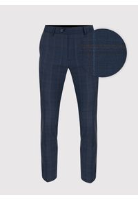 Pako Lorente - PAKO LORENTE – Granatowe spodnie garniturowe w kraciasty deseń. Kolor: niebieski. Materiał: poliester, wełna, lycra