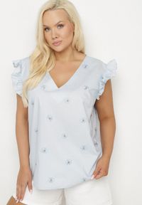 Born2be - Niebieska Bluzka z Wiskozy w Kwiaty Tolamea. Okazja: na co dzień. Kolor: niebieski. Materiał: wiskoza. Wzór: kwiaty. Styl: casual