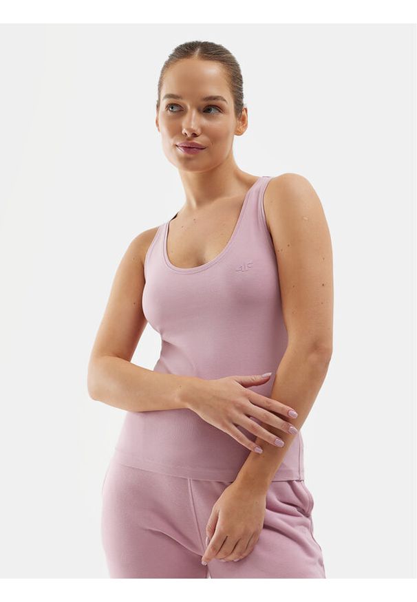 4f - 4F Top 4FWSS24TSLEF041 Różowy Slim Fit. Kolor: różowy. Materiał: bawełna