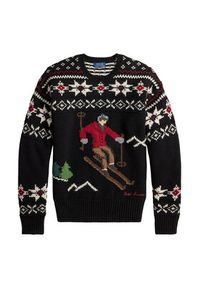 Polo Ralph Lauren Sweter 710982259001 Czarny Regular Fit. Typ kołnierza: polo. Kolor: czarny. Materiał: wełna #5