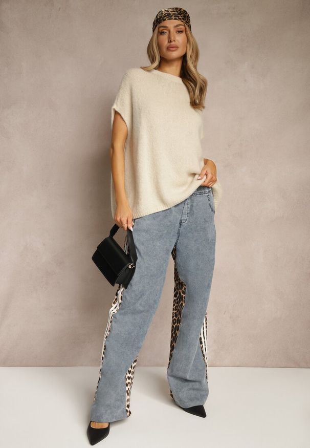 Renee - Beżowy Sweter z Bawełną w Stylu Nietoperza Nilariella. Okazja: na co dzień, do pracy. Kolor: beżowy. Materiał: bawełna. Styl: elegancki, casual