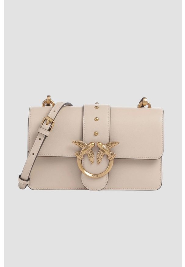 Pinko - PINKO Beżowa kopertówka Love One Mini St. Cl Vitello Seta. Kolor: brązowy. Materiał: skórzane. Styl: elegancki