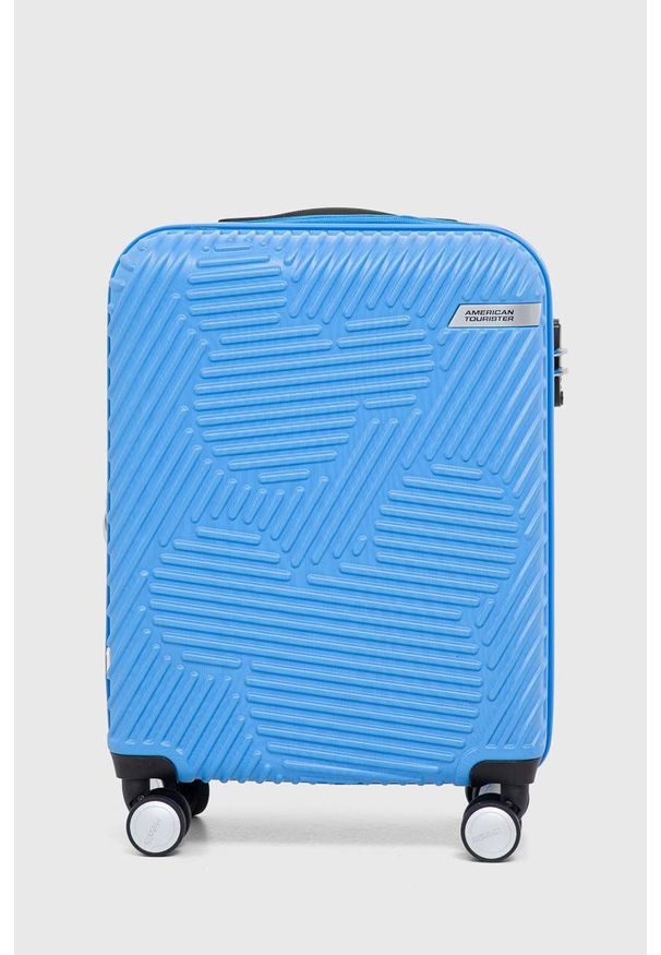 AMERICAN TOURISTER - American Tourister walizka x Disney kolor niebieski. Kolor: niebieski. Materiał: włókno, materiał. Wzór: motyw z bajki
