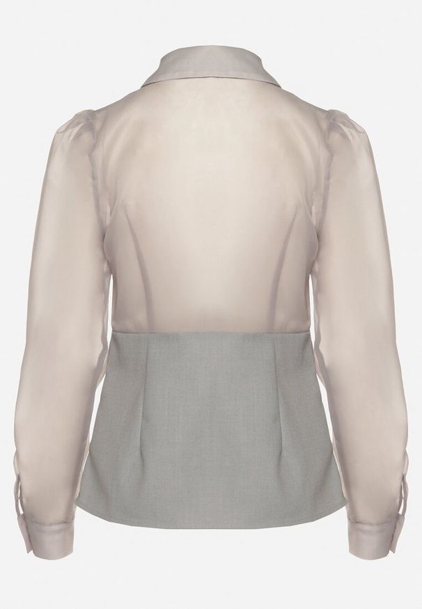 Born2be - Szara Koszula z Wiskozą z Transparentnymi Wstawkami Nilithra. Okazja: na co dzień. Typ kołnierza: kołnierzyk klasyczny. Kolor: szary. Materiał: wiskoza. Długość rękawa: długi rękaw. Długość: długie. Styl: klasyczny, casual